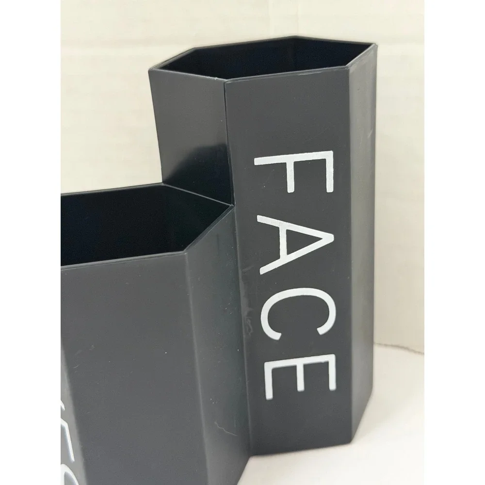 Makeup Brush Holder 3 Tier Organizer Black Hexagonal Lips Face Eyes Black